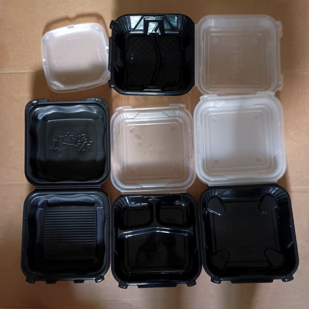 8” square plastic meal prep food storage containers 14 trays asst configurations